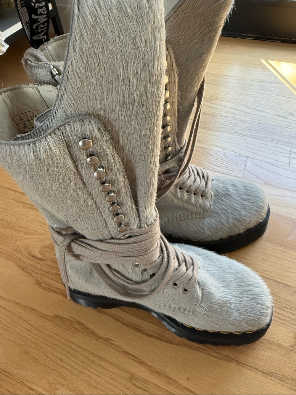1918 Rick Owens Hair On Lace Up Platform Boots - Picture 8 of 8